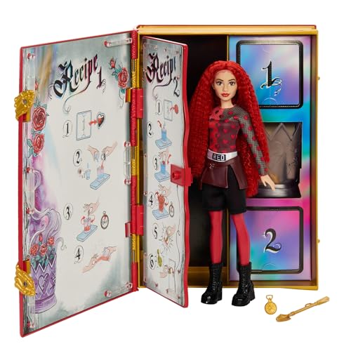 Mattel Disney Descendants: The Rise of Red – Red, Daughter of Queen of Hearts Doll & Playset, The Sorcerer’s Cookbook, Mix for Slime & Surprises