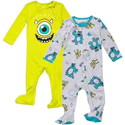 Disney Pixar Monsters Inc. Mike Sully Newborn Baby Boys 2 Pack Zip Up Snap Cosplay Sleep N' Plays 3-6 Months