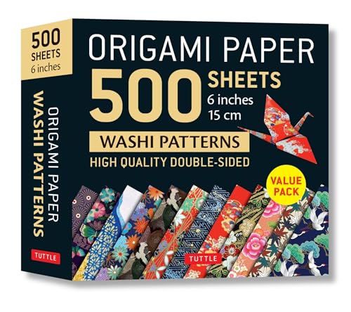 Origami Paper 500 sheets Japanese Washi Patterns 6' (15 cm): Double-Sided Origami Sheets with 12 Different Designs (Instructions for 6 Projects Included)