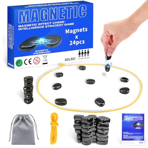 Foquyai Magnetic Chess Game Upgrade 24 Stones, Magnetic Chess Game with Stones and String, Magnet Chess Game, Puzzle Strategy Family Games Party Games for Kids and Adults,Kids Gifts Christmas