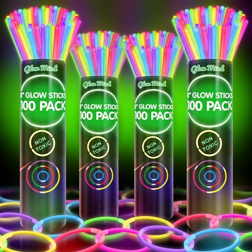 400 Ultra Bright Glow Sticks Bulk - Halloween Glow in the Dark Party Supplies Pack - 8' Glowsticks Easter Party Favors with Bracelets and Necklaces