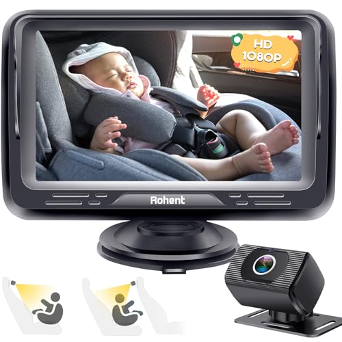 Baby Car Camera Ease Installation: Eye Protection Clear Night Vision 360° Rotation Rear Facing Baby Car Mirror for 2 Kids HD 1080P 150° Wide View Stability Backseat Camera with Monitor -Rohent N06