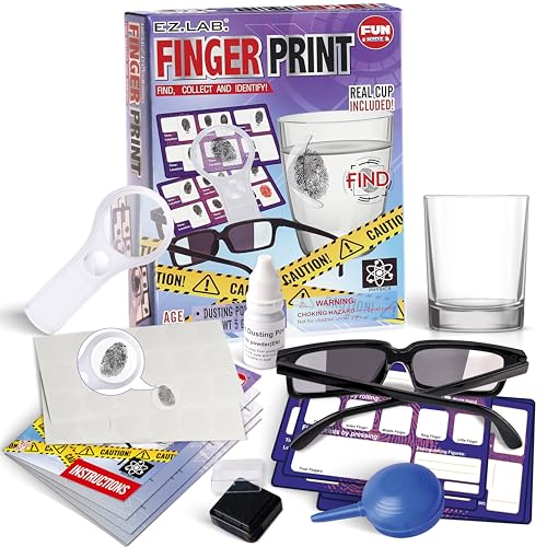 Fingerprint Kit for Kids Ages 8-12, FunKidz Detective Spy Gear Pretend Play STEM Science Kit Project with Crime Scene Investigations Educational Class Tools for Boys Girls