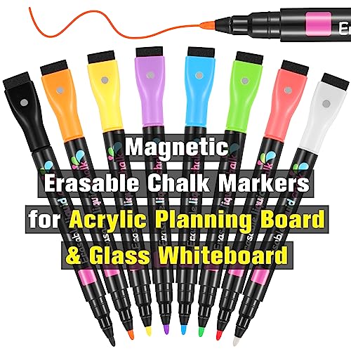 OORAII Magnetic Liquid Chalk Markers Wet Erase Markers for Acrylic Calendar Planning Board Clear Glass Writing Board Whiteboard Window/Mirror, 8 Pack, 8 Vibrant Color, 1mm Fine Tip