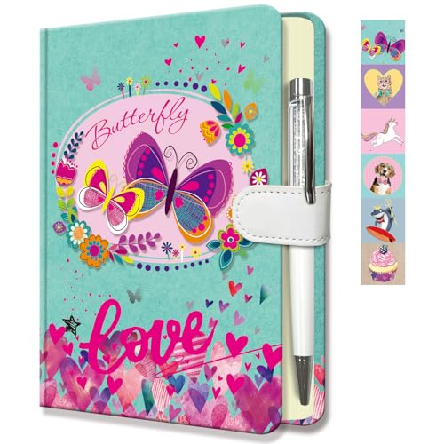 Butterfly Journal for Girls - Gift for Teen, Kids - Diary with Pen & Magnetic Closure, 192 Pages for Writing, 5.3'x7.5' Hardcover Lined Notebook