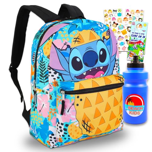 Disney Stitch Backpack Set for Kids Bundle- Stitch School Backpack, Tsum Tsum Stickers, More | Stitch School Supplies