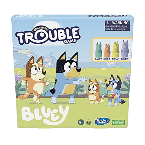 Hasbro Gaming Trouble: Bluey Edition Board Game for Kids, 2-4 Players, Race Bluey, Bingo, Bandit, or Chilli to The Finish, Ages 5 and Up (Amazon Exclusive)