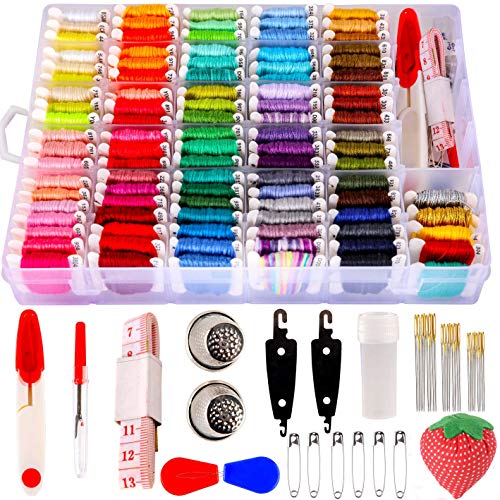 200pcs+ Embroidery Floss kit, Friendship Bracelet String Kit with Organizer Box-Included 100pcs Friendship Bracelet Floss Thread,Cross Stitch Kits Gifts