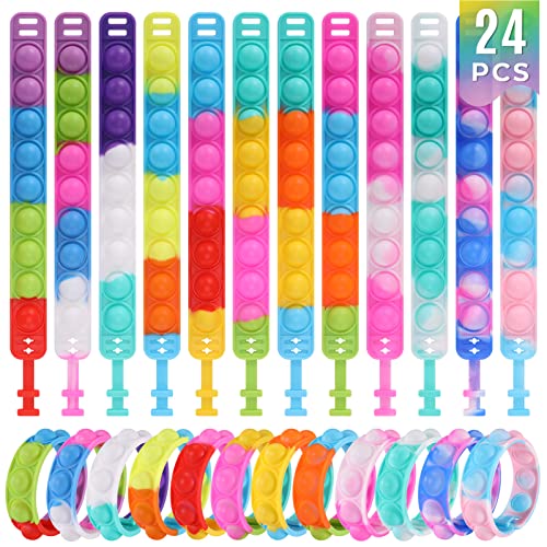 Kids Party Favors Pop Fidget Toys Bulk Its 24 Packs Fidget Bracelet It Birthday Party Favors for Kids Goodie Bags Stuffers Classroom Prizes Bubble Poppers Toddlers Toy for Students Girls Boys Cheap