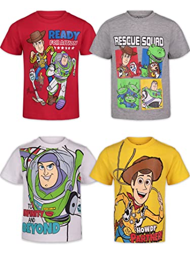 Disney Pixar Toy Story Woody Buzz Lightyear Forky Alien Rex Slinky Dog Toddler Boys 4 Pack T-Shirts Big Kid 4T