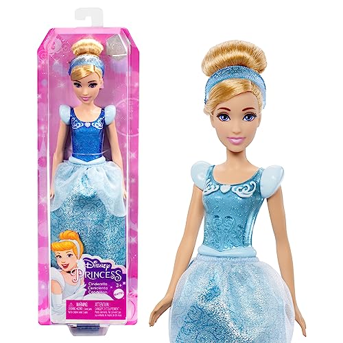 Mattel Disney Princess Toys, Cinderella Fashion Doll, Sparkling Look with Blonde Hair, Blue Eyes & Hair Accessory, Inspired by the Movie