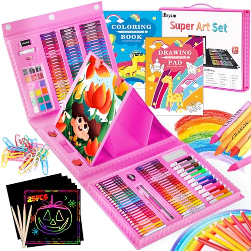 iBayam Art Kit, 251-Pack Art Supplies Drawing Kits, Arts and Crafts Gifts Box for Kids Teen Girls Boys, Art Set Case with Trifold Easel, Scratch Paper, Sketch Pad, Coloring Book, Crayons, Pencils