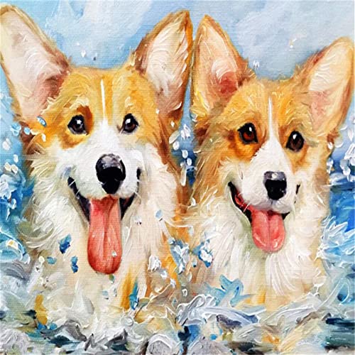 5D DIY Diamond Painting Full Drill Cross Stitch Kit Diamond Painting Kits for Adults and Kids Embroidery Crystal Pictures Diamond Art Craft for Home Decor(Corgi Dog,80x100cm/32x40in)