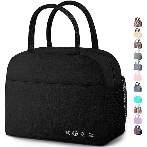 DALINDA Lunch Bag Lunch Box for Women Men Reusable Insulated Lunch Tote Bag, Handbags Case High Capacity for Travel Work Picnic,Black