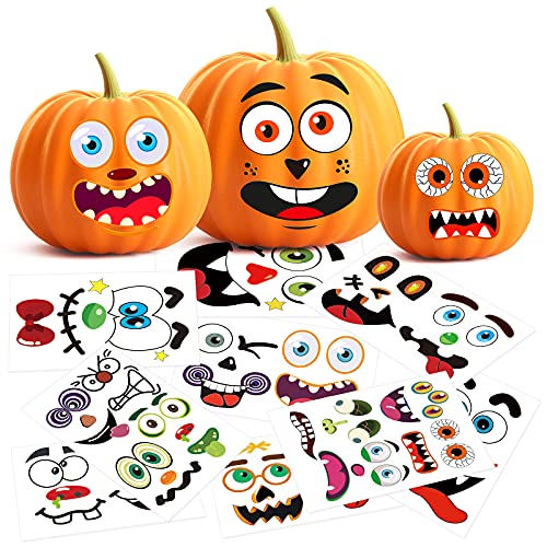 BainGsek 26 Pack Halloween Pumpkin decoration Stickers, 56 Fun and Classic Pumpkin Face Stickers, Pumpkin Painting Craft Kit, Halloween Party Gift to kids Decorations to Make Jack O Lantern Face Decal