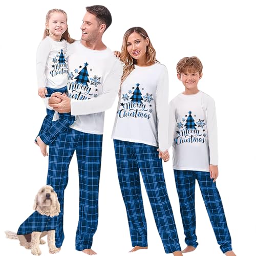 Awoscut Christmas Family Matching Pajamas Sets Christmas PJ's Letter Print Top and Plaid Pants Jammies Sleepwear (#b-7, Mom, M)