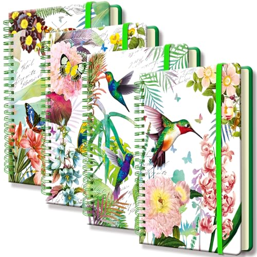 DWIYITTN 4 Pack Notebooks for Girls & Women - Floral Bloom Design - 5.7'' x 8.25'', Hardcover, Cute Spiral Journals with 120 Lined Pages - Gifts for Teens and Kids