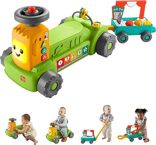 Fisher-Price Baby to Toddler Toy Laugh & Learn 4-in-1 Farm to Market Tractor Ride On with Pull Wagon & Smart Stages for Infants Ages 9+ Months