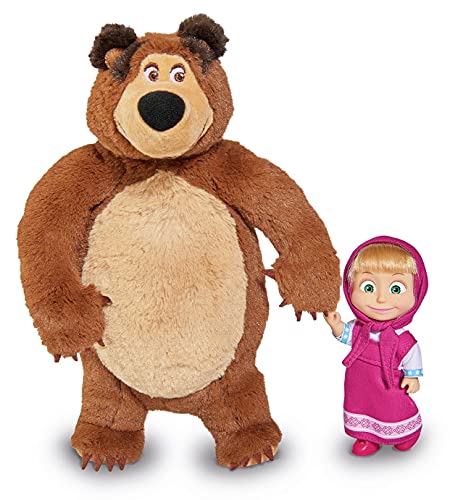 Masha and The BeaR Jada Toys, Masha Plush Set with Bear and Doll Toys for Kids, Ages 3+, Nylon, 109301072, 9.8 inches