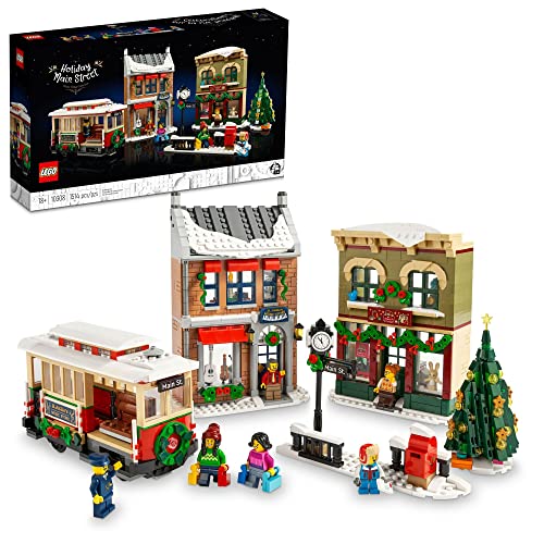 LEGO Holiday Main Street Building Kit, Christmas Village Adult Set for Families, Holiday Display Set with Shops, Streetcar and 6 Minifigures, Christmas Decoration to Build Together, 10308