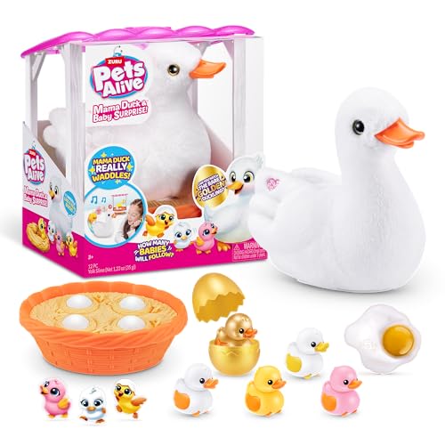 Pets Alive Mama Duck Surprise by ZURU, 4 Surprise Eggs, Baby Ducklings, 10+ Sounds, Walking Toy, Interactive Girls Toy, Ages 3+