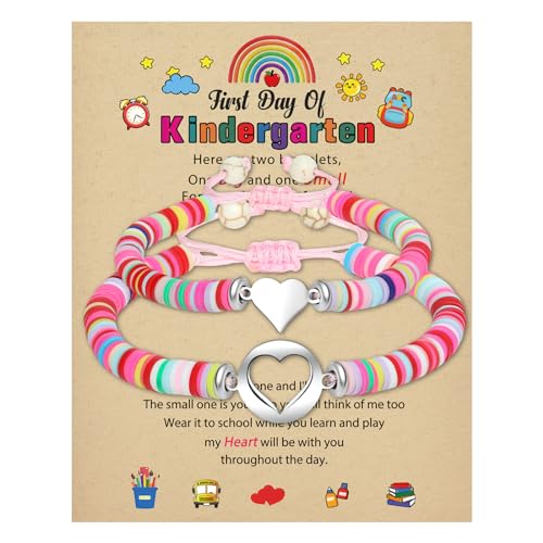 2024 First Day of Kindergarten Bracelet - Mommy and Me Matching Heart Bracelets Back to School Gift for Mom Daughter Boys Girls