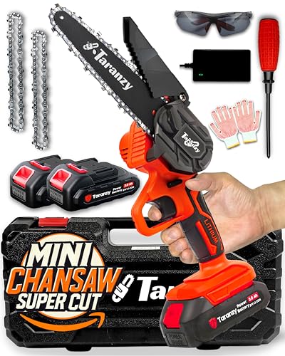 Taranzy Mini Chainsaw 6 Inch Cordless - Upgraded Powerful Mini Chain Saw Battery Powered - Light Weight Mini Chainsaw Cordless - Handheld Small Electric Saw For Tree Branches, Trimming, Wood Cutting