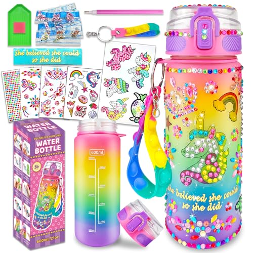 EDsportshouse Decorate Your Own Water Bottle Kits for Girls Age 4-6-8-10,Unicorn Painting Crafts,Fun Arts and Crafts Gifts Toys for Girls Birthday Christmas(Unicorn)