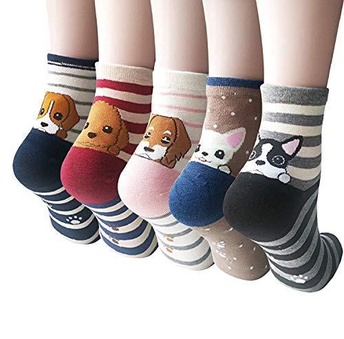 YSense Cute Socks Womens Dog Cat Novelty Animal Socks for Girl Cartoon Cotton Casual Crew Funny Socks 5 Pairs, Dog style 2