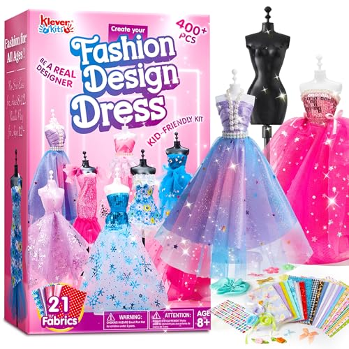 Klever Kits 400+PCS Fashion Design Crafts for Kids Art and Crafts Toy DIY Sewing Crafts with 3 Mannequins for Girls Aged 8-12, Birthday Christmas Presents