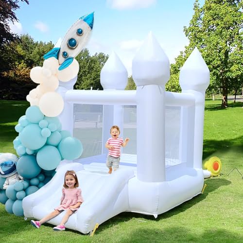 iLink-outer White Bounce House Indoor Outdoor Bouncy Castle for Kids 2-8 Oxford Toddler Bounce House with Slide Balloon & Blower,103 x 71 x 90 inch,Children's Birthday Party Gifts