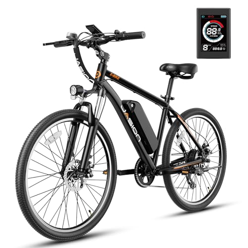 Jasion EB5 Electric Bike for Adults with Peak 500W Brushless Motor, 40Miles 20MPH Commuting Electric Mountain Bike with 360Wh Removable Battery, 7-Speed, 26' Tires and Front Fork Suspension