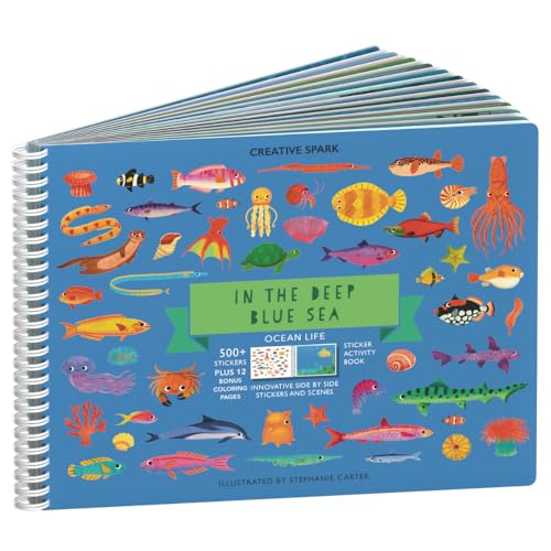 Cupkin Ocean Sticker Book Activity for Kids, Toddler Airplane Travel Essentials, 500+ Shark Stickers for Kids + 12 Scenes + 12 Coloring Book Pages, Deep Blue Sea Kids Gift, Kids Crafts for Ages 2-8