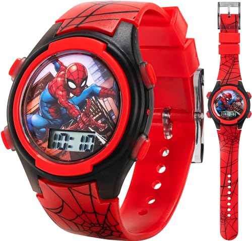 Accutime Marvel Spider-Man Digital Watch for Kids – Durable Plastic Timepiece, LCD Display, Quartz Accuracy, Iconic Spiderman Imagery