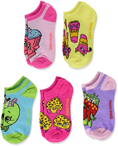 Shopkins Girls' 5 Pack No Show, Assorted Bright, Fits Sock Size 6-8.5 Fits Shoe Size 7.5-3.5