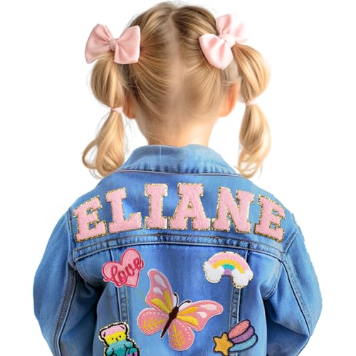 Personalized Kids Patch Denim Jacket with Names | Girls Clothes for 1-8 Year Old Boys Girls Christmas Brithday Gifts, Boys' & Girls' Outerwear Jean Jackets, Long Sleeve Jacket for Toddler Girl Clothes