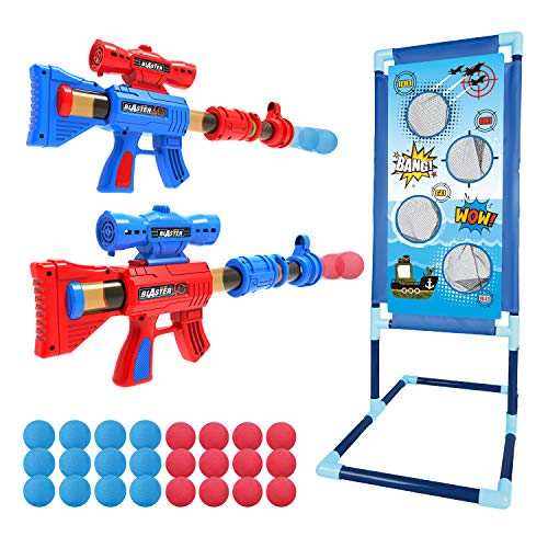 YEEBAY Shooting Game Toy for Age 6, 7, 8,9,10+ Years Old Kids, Boys - 2pk Air Guns & Shooting Target & 24 Foam Balls - Ideal Gift - Compatible with Toy Guns