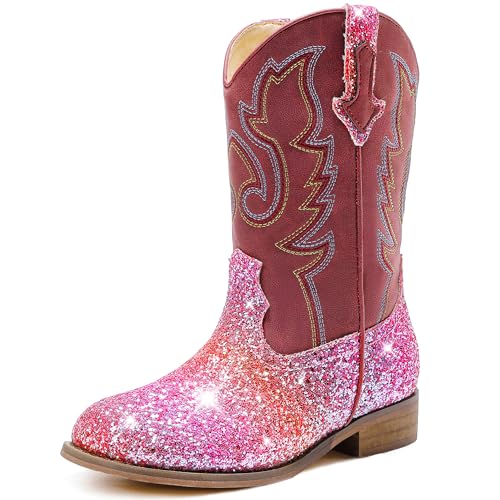 Motasha Girls Cowgirl Boots Glitter Toddler Girls Boots Rainbow Cowboy Boots for Girls Little Big Kids Boots Western Riding Boots Party Birthday (M7101 Sequins Rainbow 9)