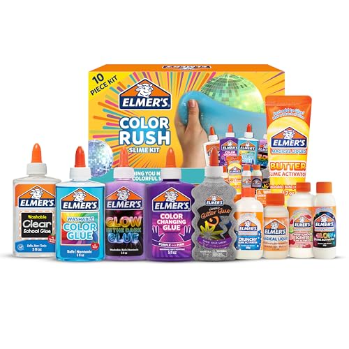 Elmer's Color Rush Slime Kit, Includes Liquid Glue and Slime Activator, Makes Color Changing Slime, Glow in The Dark Slime, Color Slime, Glitter Slime, Butter Slime, and More, 10 Count