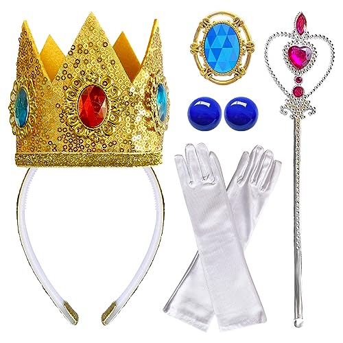 PIGKANG 5 PCS Princess Peach Crown Accessories Kit for Girls Princess Peach Dress Up Costume Set Princess Birthday Party Supplies Cosplay for Kids