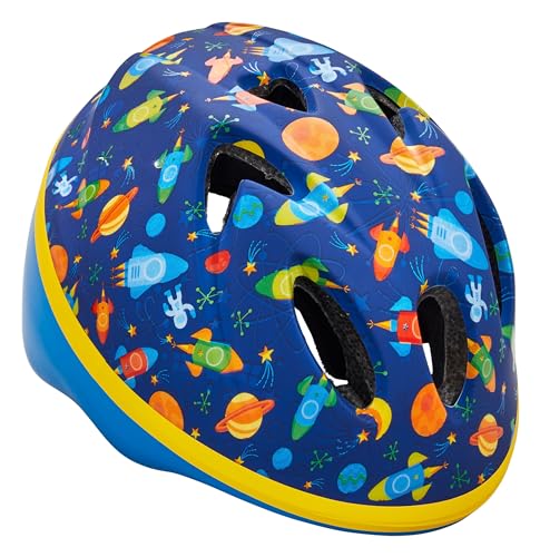 Schwinn Classic Infant Bike Helmet for Boys Girls Age 0-3 Years Old, Suggested Fit 44-50 cm, Dial Fit, Full Range Padding, Lower Molded Shell, Integrated Visor, Blue Space Design