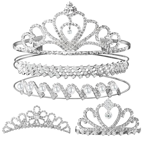 Teenitor Crown,Tiara Crown, Princess Crown Headband, 5pcs Tiaras for Women, Crowns for Women, Silver Tiara for Little Girls Rhinestone Headbands for Women Wedding Headband Crowns Party Silver Crown