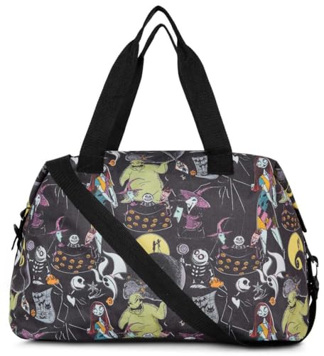 Disney Tote Duffel Bag Skellington All Over Print Weekender Travel (Skellington Black)