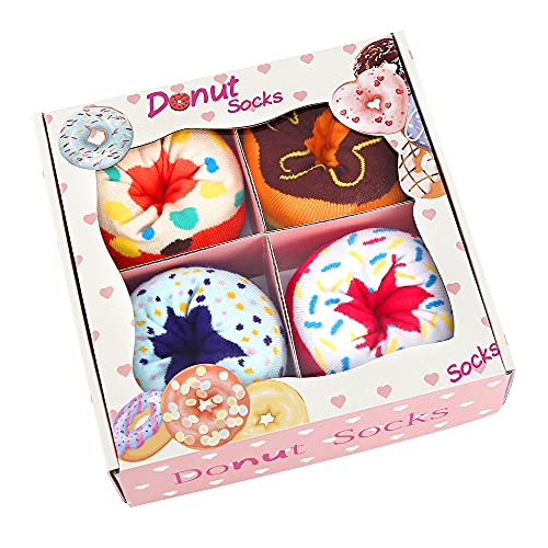 Funny Donut Socks Box for Women Mom Teen Girls Lady Girlfriend - Fun Crazy Novelty Cool Silly Funky Happy Socks Gifts - Unique Gag Gift Ideas for Her Birthday Mothers Day Christmas Stocking Stuffers