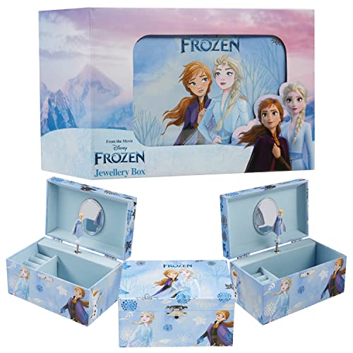 Disney Musical Jewelry Box for Girls, Lovely Girls Jewelry Box with Spinning Figure, Enchanting Kids Jewelry Box with Storage Slots, Gift-Worthy Little Girl Jewelry Box, Frozen, Blue