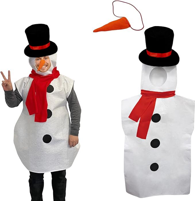 4E's Novelty Snowman Costume for Adults One-Piece for Snowman Dress Up Kit Accessories for Men & Women - Winter Frosty Costume Christmas Cosplay Party, Winter or Christmas Plays