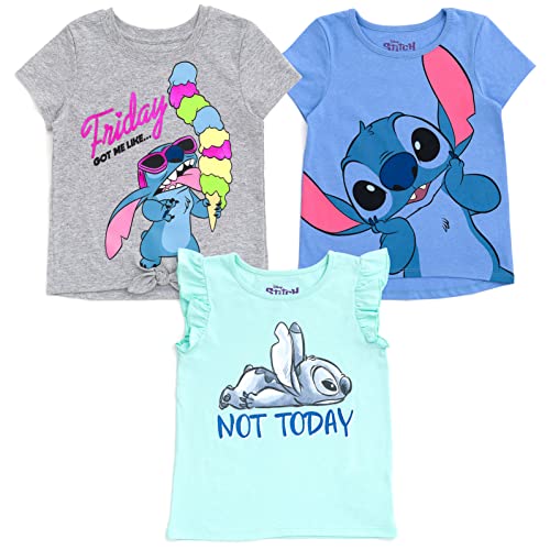 Disney Lilo & Stitch Little Girls 3 Pack T-Shirts Gray/Blue 7-8