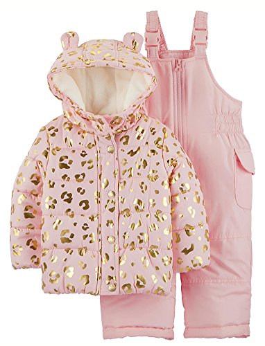 Carter's Baby Girls 2-Piece Heavyweight Printed Snowsuit with Ears, Leopard Light Pink, 18M