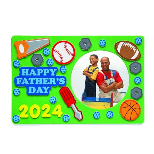 Fun Express 2024 Fathers Day Picture Frame Craft Kit, Set of 12, Great for Classroom, Summer Camp and Home Crafts for Kids