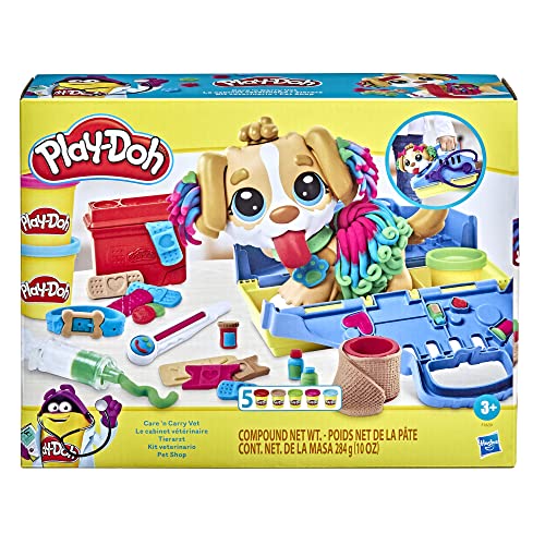 Play-Doh Care 'n Carry Vet Playset for Kids 3 Years and Up with Toy Dog, Storage, 10 Tools, and 5 Modeling Compound Colors, Non-Toxic